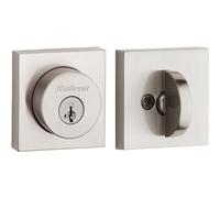Kwikset Halifax - Cerrojo de seguridad cuadrado de níquel satinado, puerta de entrada frontal con llave, resistente a las púas, seguridad SmartKey Rekey, cerrojo de un solo cilindro, con protección