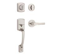 Kwikset Henley Front Door Lock Handle and Deadbolt Set, Entry Handleset Exterior with Interior Reversible Lever, Satin Nickel, Pick Resistant SmartKey Rekey Deadbolt Security, with Microban Protection