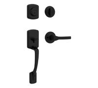 Kwikset Henley - Juego de manijas y cerrojo para puerta de entrada delantera con palanca reversible interior, con tecnología de seguridad SmartKey Re-Key con protección Microban en negro mate