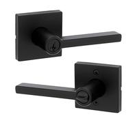 Kwikset Palanca 97402-829, negro mate | Palanca de puerta de entrada con llave, manija de puerta exterior, cerradura de puerta delantera, cerradura de puerta de