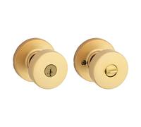 Kwikset Pismo - Pomo de puerta de entrada con cerradura y llave, manija exterior segura con llave, entrada frontal y dormitorio, latón satinado, resistente a las púas SmartKey Rekey Security