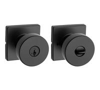 Kwikset Pismo - Pomo de puerta de entrada con cerradura y llave, manija segura con llave exterior, entrada frontal y dormitorio, negro mate, resistente a las púas, seguridad SmartKey Rekey y Microban