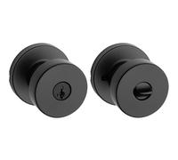 Kwikset Pismo - Pomo de puerta de entrada con cerradura y llave, manilla exterior para entrada y dormitorio, negro mate, SmartKey con recodificación de llave, antiganzuado y Microban