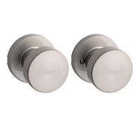 Kwikset Pismo - Pomo de puerta de paso interior, manija para puertas de armario y pasillo, perilla de puerta sin bloqueo en níquel satinado, con protección Microban