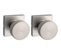Kwikset Pismo - Pomo de puerta de paso interior, manija para puertas de armario y pasillo, perilla de puerta sin bloqueo en níquel satinado, con protección Microban