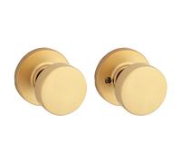 Kwikset Pismo - Pomo de puerta de paso interior, manija para puertas de armario y pasillo, perilla de puerta sin bloqueo, latón satinado