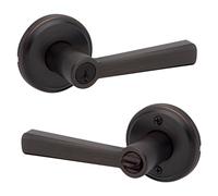 Kwikset Trafford - Manija de puerta de entrada con cerradura y llave, manija reversible con llave segura exterior, para entrada frontal y dormitorios, bronce veneciano, seguridad Smartkey Rekey