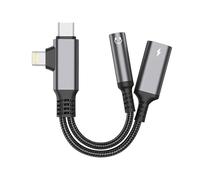 kwinfei Adaptador 2 en 1 USB-C y L a Auriculares 3.5mm con Carga Rápida 60W PD, Compatible con Smartphone 16/15/14/13/12/11 Serie, Android, Soporta Llamadas y Audio Mientras Carga