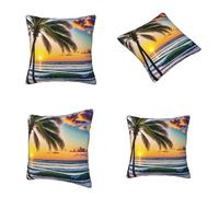 Kwjsdfea Funda de cojín cuadrada con palmeras de playa y puesta de sol, para sofá, salón, 45,7 x 45,7 cm