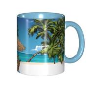 Kwjsdfea Jamaica Beach - Tazas de café con estampado de playa, tazas de café de cerámica coloridas de 11 onzas con asa, tazas de restaurante para café, té, capuchino, cacao, cereales, azul cielo