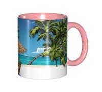 Kwjsdfea Jamaica Beach - Tazas de café con estampado de playa, tazas de café de cerámica coloridas de 11 onzas con asa, tazas de restaurante para café, té, capuchino, cacao, cereales, rosa