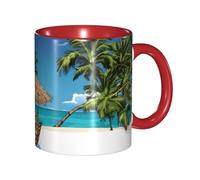 Kwjsdfea Tazas de café Jamaica Beach Print 325 ml tazas de café de cerámica coloridas con asa, tazas de restaurante para café, té, capuchino, cacao, cereales, rojo