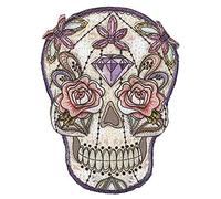 KWM - Parche termoadhesivo, diseño de calavera con flores, color negro