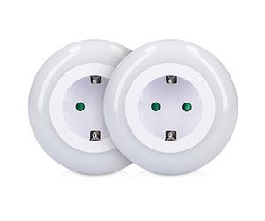 kwmobile 2x Luz nocturna LED con enchufe integrado - Set de 2 luces para habitación de niño con sensor crepuscular - Lámparas con cambio de color