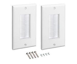 kwmobile 2X Placa de Pared con Cepillo - Set de pasacables para enchufes - Cubierta empotrable para tapar Cables Salidas Hoyos cableado - Blanco
