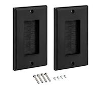 kwmobile 2x Placa de pared con cepillo - Set de pasacables para enchufes de US - Cubierta empotrable para tapar cables salidas hoyos cableado - Negro