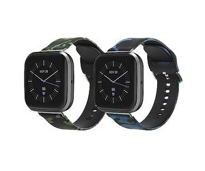 kwmobile 2x Pulsera compatible con Fitbit Versa 4 / Sense 2 / Versa 3 / Sense - Brazalete de silicona y TPU camouflage negro/verde claro/verde oscuro