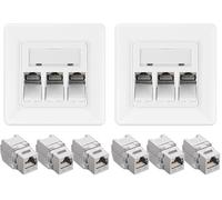 kwmobile 3X Módulo Keystone blindado RJ45 - Conectores con Carcasa metálica para Cables Cat 6A con 1x Aplique de Pared - Montaje sin Herramientas (Paquete de 2)