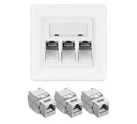 kwmobile 3X Módulo Keystone blindado RJ45 - Conectores con Carcasa metálica para Cables Cat 6A con 1x Aplique de Pared - Montaje sin Herramientas