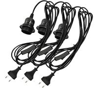 kwmobile 3x portalámparas E27 con arandela roscada y cable electrónico con interruptor - lámpara portalámpara y cable, 3,5m en nero
