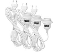 kwmobile 3x portalámparas E27 con arandela roscada y cable electrónico con interruptor - lámpara portalámpara y cable, 3,5m en blanco