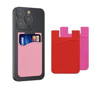 kwmobile 3X Tarjetero para móvil - Funda para Tarjetas de Silicona - Tarjetero para Pegar en la Parte Trasera - Rosado Suave/Rosa Fucsia/Rojo