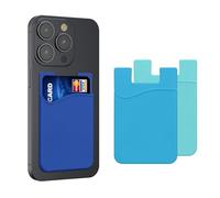 kwmobile 3X Tarjetero para móvil - Funda para Tarjetas de Silicona - Tarjetero para Pegar en la Parte Trasera - Azul Claro/Azul/Azul Oscuro