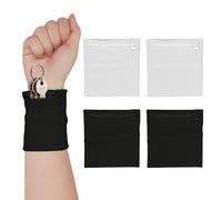 kwmobile 4x Mini Bolso de Muñeca - Banda de sudor con cremallera - Bolsillo para llaves - 8 x 8 cm - Mezcla de Algodón - Pulsera Deportiva Negro Blanco