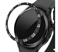 kwmobile Anillo Protector Adhesivo Compatible con Samsung Galaxy Watch 4 Classic (46mm) - Bisel para smartwatch en Negro/Plata