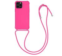 kwmobile Carcasa Colgante Compatible con Apple iPhone 13 Pro MAX Funda con Cuerda - Funda con Correa Colgante Ajustable - Rosa neón Mate