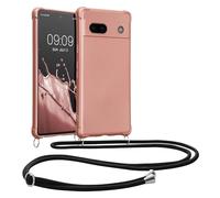kwmobile Carcasa Colgante Compatible con Google Pixel 7a Funda con Cuerda - Funda con Correa Colgante Ajustable - Oro Rosa Metalizado Metálico