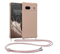 kwmobile Carcasa Colgante Compatible con Google Pixel 7a Funda con Cuerda - Funda con Correa Colgante Ajustable - Beige Rosa Claro Mate