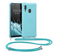 kwmobile Carcasa Colgante Compatible con Samsung Galaxy A20e Funda con Cuerda - Funda con Correa Colgante Ajustable - Azul Claro Mate