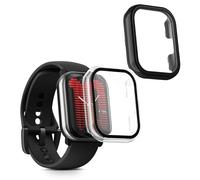 kwmobile Carcasa Compatible con Amazfit Active (A2211) Funda - 2X Protector Pantalla Completo de Cristal Templado - Ultrafino y antigolpes - Transparente/Negro