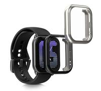kwmobile Carcasa Compatible con Amazfit Active (A2211) Funda - 2X Protector Pantalla Completo - Ultrafino y antigolpes - Negro/Plata