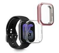 kwmobile Carcasa Compatible con Amazfit Active (A2211) Funda - 2X Protector Pantalla Completo - Ultrafino y antigolpes - Transparente/Rosado Suave