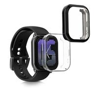 kwmobile Carcasa Compatible con Amazfit Active (A2211) Funda - 2X Protector Pantalla Completo - Ultrafino y antigolpes - Transparente/Negro