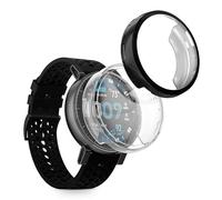kwmobile Carcasa Compatible con Amazfit Active MAX A2557 Funda - 2X Protector Pantalla Completo - Ultrafino y antigolpes - Negro/Transparente