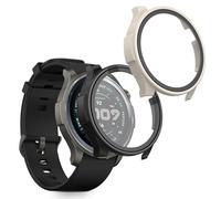 kwmobile Carcasa Compatible con Amazfit Balance 2 A2429 Funda - 2X Protector Pantalla Completo de Cristal Templado - Ultrafino y antigolpes - Negro/Blanco