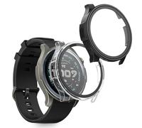 kwmobile Carcasa Compatible con Amazfit Balance 2 A2429 Funda - 2X Protector Pantalla Completo de Cristal Templado - Ultrafino y antigolpes - Transparente/Negro