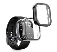 kwmobile Carcasa Compatible con Amazfit Bip 6 Funda - 2X Protector Pantalla Completo de Cristal Templado - Ultrafino y antigolpes - Transparente/Negro