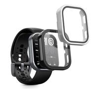 kwmobile Carcasa Compatible con Amazfit Bip 6 Funda - 2X Protector Pantalla Completo de Cristal Templado - Ultrafino y antigolpes - Negro/Plata