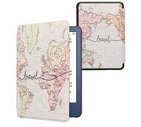 kwmobile Carcasa Compatible con Amazon Kindle (2022/2024) Funda - Funda con Tapa y Cierre magnético de Cuero sintético - Mapa Mundial