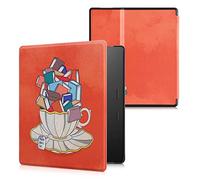 kwmobile Carcasa Compatible con Amazon Kindle Oasis 10. Generation Funda - Funda con Tapa y Cierre magnético de Cuero sintético - Taza con Libros