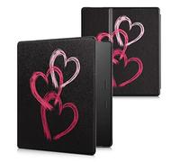 kwmobile Carcasa Compatible con Amazon Kindle Oasis 10. Generation Funda - Funda con Tapa y Cierre magnético de Cuero sintético - Corazones metálicos