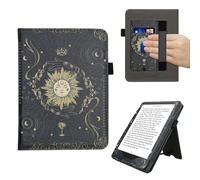kwmobile Carcasa Compatible con Amazon Kindle Paperwhite (2024)/Colorsoft - Funda con Agarre elástico y Soporte - Figuras del Tarot Azul Oscuro/Amarillo/Negro