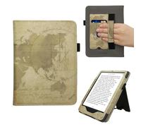 kwmobile Carcasa Compatible con Amazon Kindle Paperwhite (2024)/Colorsoft - Funda con Agarre elástico y Soporte - mapamundi Vintage marrón/marrón Claro