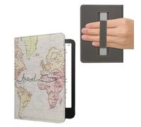 kwmobile Carcasa Compatible con Amazon Kindle Paperwhite (2024)/Colorsoft Funda - Funda e-Book con Solapa y Correa de Mano - Mapa Mundial