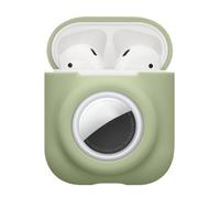 kwmobile Carcasa Compatible con Apple Airpods 1 & 2 y Airtag - Funda de Silicona Antipérdida y Antigolpes con Mosquetón - Verde Matcha