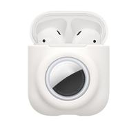 kwmobile Carcasa Compatible con Apple Airpods 1 & 2 y Airtag - Funda de Silicona Antipérdida y Antigolpes con Mosquetón - Blanco